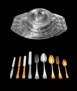 BOIN-TABURET 298pc 950 STERLING SILVER FLATWARE SET PLUS 15pc. SERVING PLATTER SET