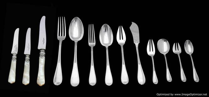 ESCHWEGE 273pc FRENCH NAPOLEON III STERLING SILVER FLATWARE SET CHEST 1900-1949: Title: ESCHWEGE 273pc FRENCH NAPOLEON III STERLING SILVER FLATWARE SET CHEST 1900-1949Date/Period: 1930sOrigin: FranceMaker/Designer: EschwegeSilver Purity: 950Size: 273 pcs.Hallmarks: Minerva
