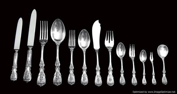 ITALIAN 206pc. ANTIQUE "FRANCES 1" STERLING SILVER FLATWARE SET 1900-1950, TRAYS: Title: ITALIAN 206pc. ANTIQUE "FRANCES 1" STERLING SILVER FLATWARE SET 1900-1950, TRAYSDate/Period: 20th CenturyOrigin: ItalyMaker/Designer: Italian A. CESA S.CSilver Purity: 925Size: 206