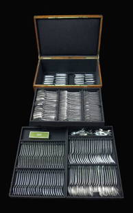 BLOCH & ESCHWEGE - MAGNIFICENT 228pc ANTIQUE FRENCH ART DECO STERLING SILVER FLATWARE SET 1900-1949: Title: BLOCH & ESCHWEGE - MAGNIFICENT 228pc ANTIQUE FRENCH ART DECO STERLING SILVER FLATWARE SET 1900-1949Date/Period: 19th CenturyOrigin: FranceMaker/Designer: Block & EschwegeSilver Purity: 950