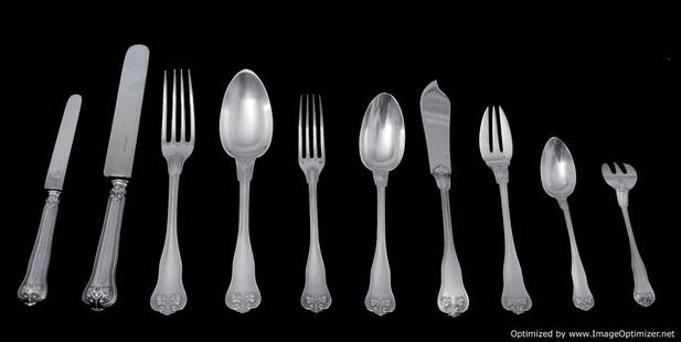 PUIFORCAT (HERMES) & HENIN FRERES 195pcs LOUIS XVI STERLING SILVER FLATWARE SET 1850-1899: Title: PUIFORCAT (HERMES) & HENIN FRERES 195pcs LOUIS XVI STERLING SILVER FLATWARE SET 1850-1899Date/Period: 19th CenturyOrigin: FranceMaker/Designer: Puiforcat (Hermes) & HeninSilver Purity: 950