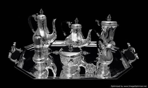 CHRISTOFLE (CARDEILHAC) - 10pc ANTIQUE 950 STERLING SILVER RENAISSANCE TEA / COFFEE SET: Title: CHRISTOFLE (CARDEILHAC) - 10pc ANTIQUE 950 STERLING SILVER RENAISSANCE TEA / COFFEE SETDate/Period: 19th CenturyOrigin: FranceMaker/Designer: Christofle (Cardeilhac)Silver Purity: 950Size: