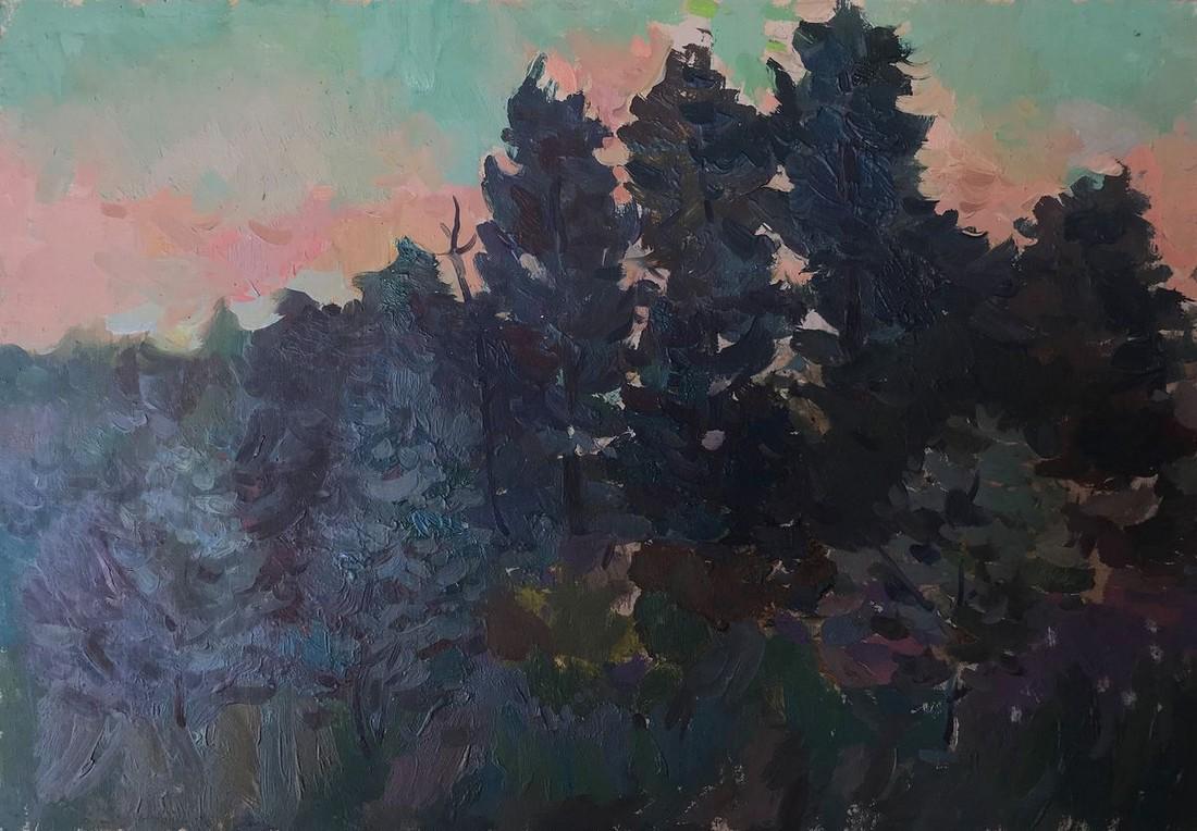 Oil painting Forest at dusk Peter Tovpev (1 of 11)