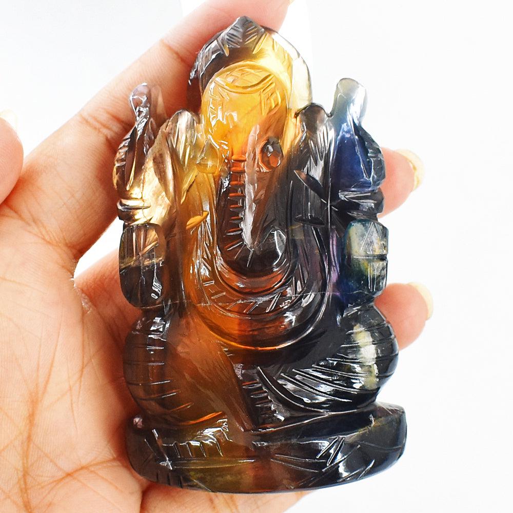 Natural Multicolor Fluorite Hand Carved Genuine Crystal Gemstone Carving Lord Ganesha (1 of 4)