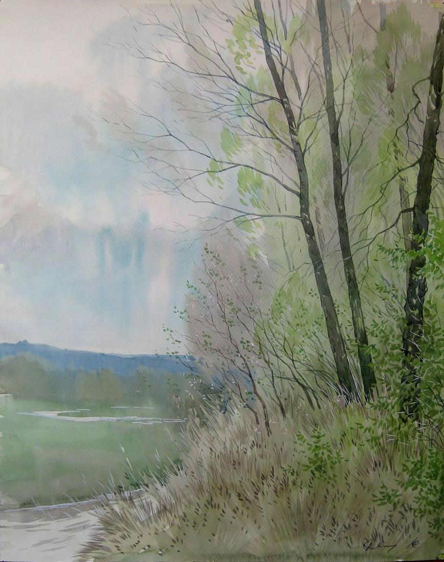 Watercolor painting April, is turning green Kalebets Valery (1 of 5)