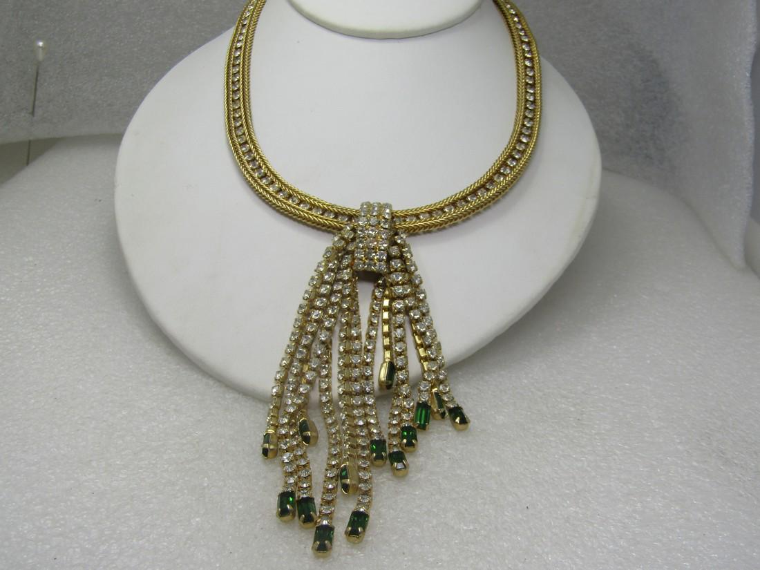 Vintage Hobe Rhinestone Tassel Drop Necklace, Statement, 16", Mid-Century (1 of 7)