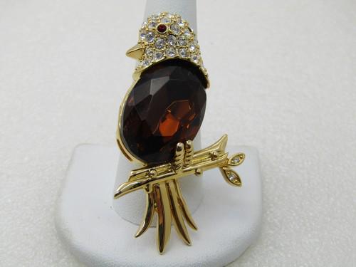 Vintage Joan Rivers Rhinestone Bird Brooch, on Branch, Brown & Clear (1 of 7)