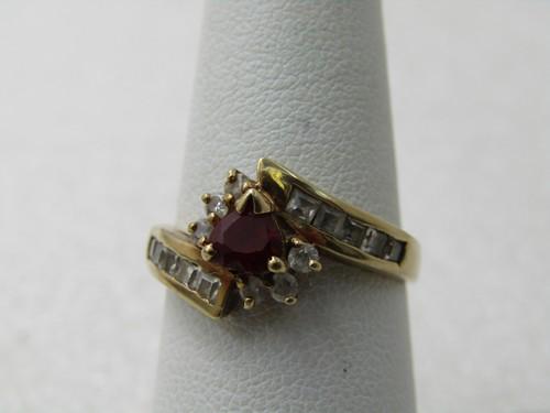 Vintage 10kt Ruby Heart & CZ Bypass Ring, Sz. 7 (1 of 9)