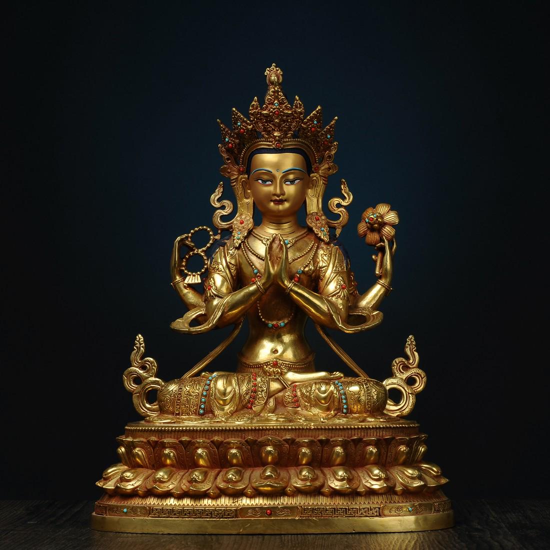 Tibetan Bronze Buddha Statue-Avalokitesvara with Four Arms (1 of 10)
