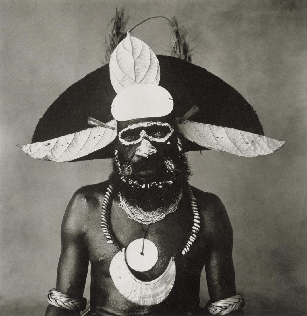 IRVING PENN - New Guinea Man, Painted-On Glasses: Artist: Irving Penn Title: New Guinea Man with Painted-On Glasses, 1970 Medium: Photo Litho, 2017, Italy Dimensions: 7.95x8.2" Description: Heat Wax Mounted on 11x14" Conservation Board Artist Bio: Ir