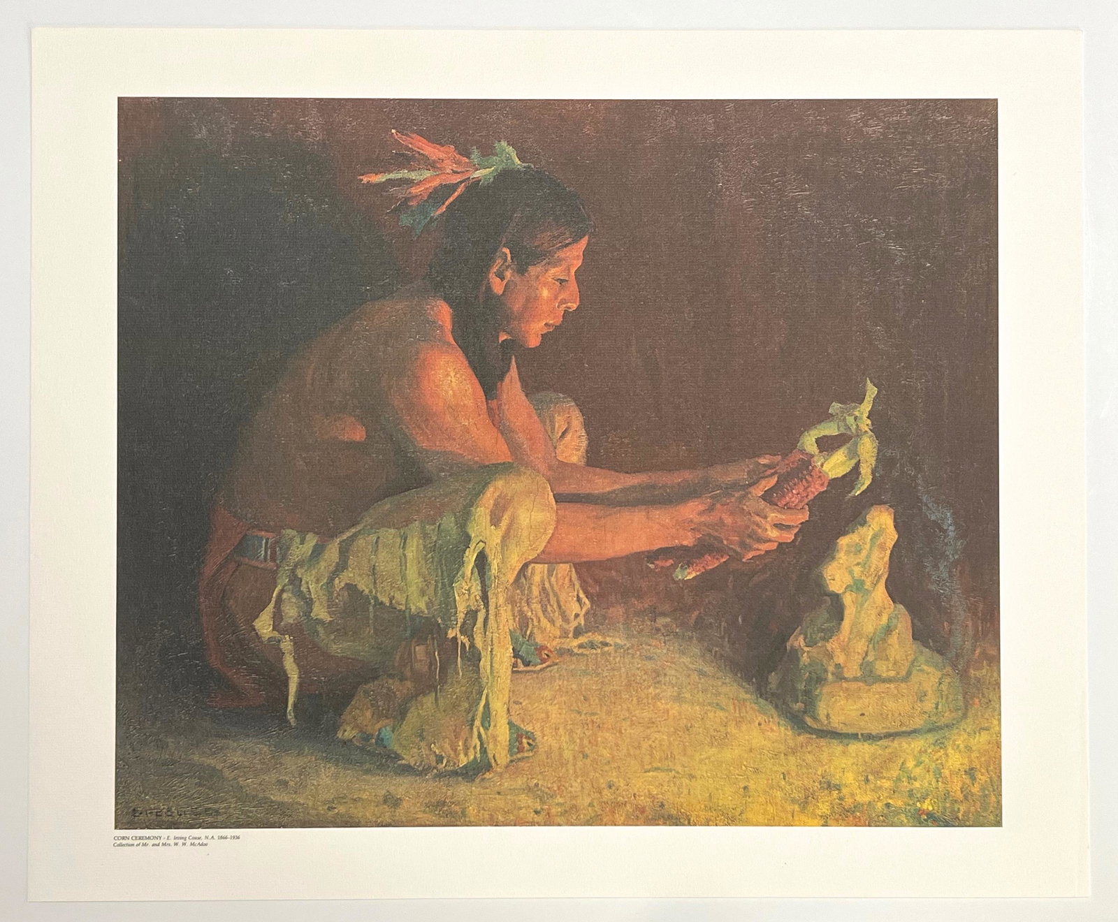 Eanger Irving Couse "Corn Ceremony" | Taos Society: Medium: offset lithograph (after the painting). Printed c. 1970 for the Taos Society of Artists portfolio. Size: 19 x 23 inches (480 x 580 mm). Signed in the plate (not by hand). Reserve: $60.00 Shipp
