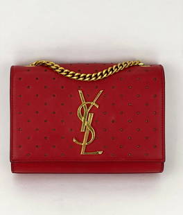 Saint Laurent HandBag Classic Monogram Small Crossbody Bag Studded Leather B473: SKU B473 0122 Pre-Owned 100% Authentic Saint Laurent Monogram Kate Small Studded Red Calfskin Leather RATING: B...Very Good, well maintained, shows minor signs of wear MATERIAL: calfskin leather,