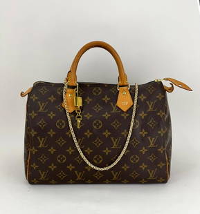 LOUIS VUITTON Hand Bag Monogram Speedy 30 Crossbody Bag Added Chain & Insert C22: SKU C22 0322 Pre-Owned 100% Authentic LOUIS VUITTON Speedy 30 Monogram W/Added Chain and Insert HOT STAMPED: D P on tab RATING: B-...Very Good, shows some signs of wear MATERIAL: monogram canvas