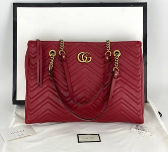 GUCCI Bag GG Marmont Azalea trap 2.0 Chevron Ceris/Red Leather Shoulder Bag B346