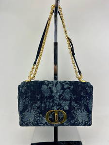 Christian Dior HandBag Large Caro Cannage Quilt Blue Dior Flowers Denim BagB510