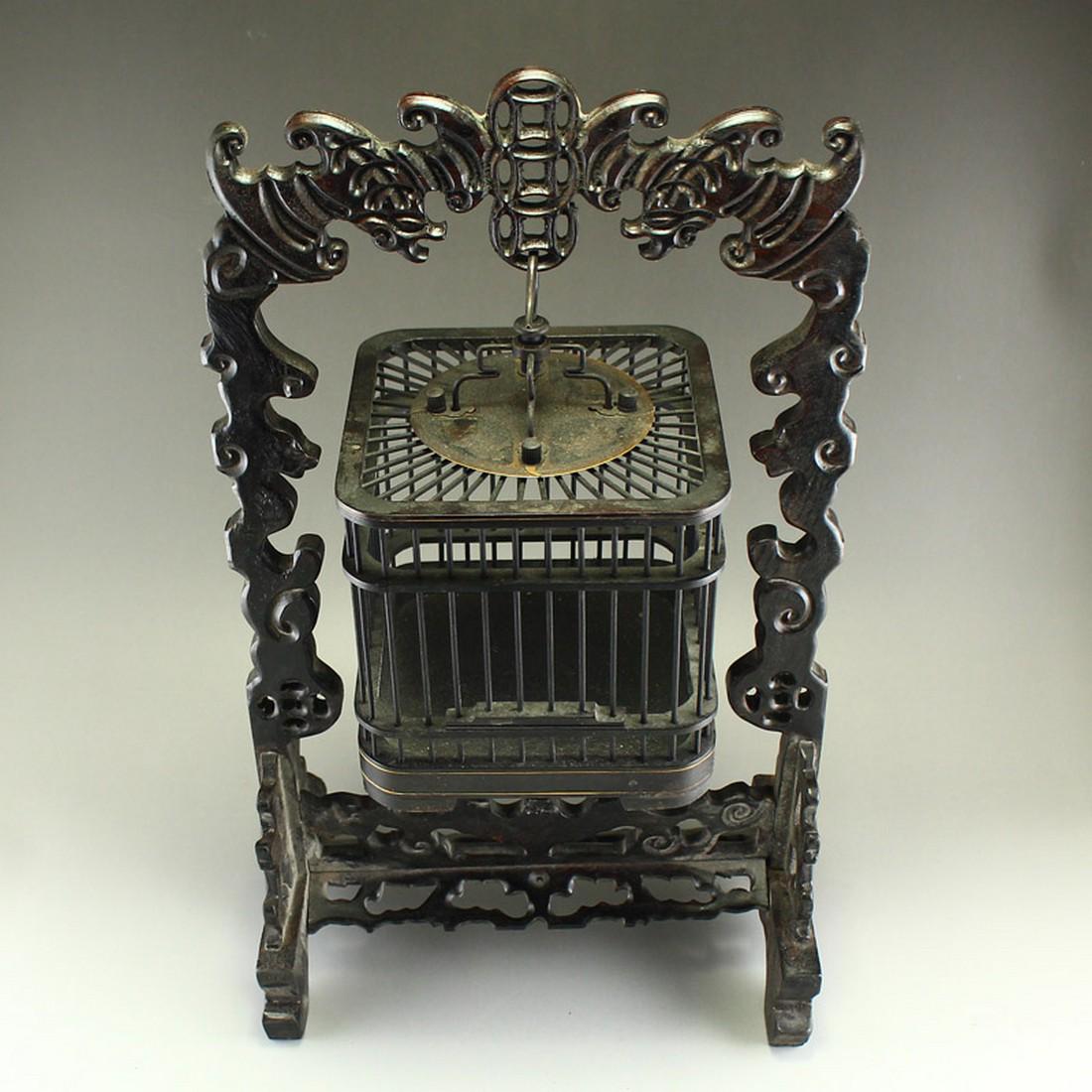 Exquisite Chinese Zitan Wood Birdcage With Shelf (1 of 10)