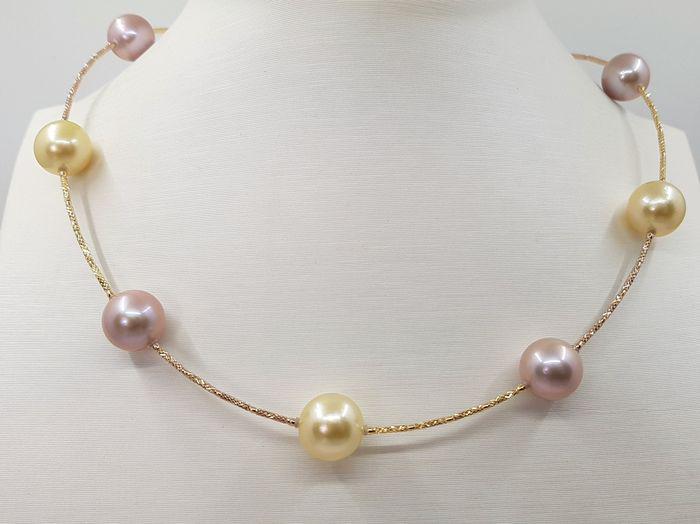 11x13mm Golden South Sea Pearls- Pink Edison - 18 kt. Yellow gold - Necklace (1 of 11)