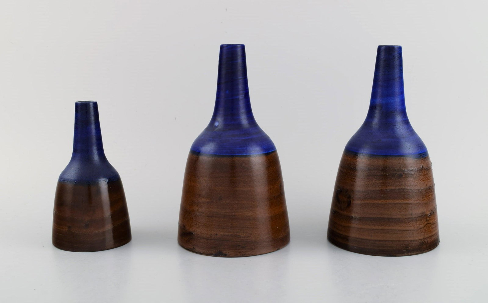 Irma Yourstone, Sweden. Three unique vases in glazed ceramics. Beautiful glaze in blue and brown (1 of 6)