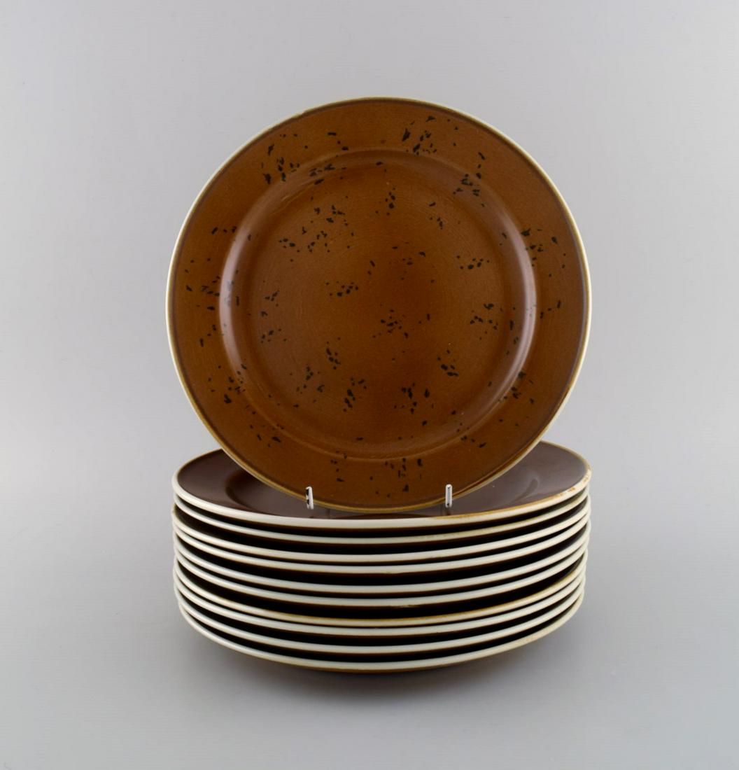Stig Lindberg for Gustavsberg. 11 Coq dinner plates in glazed stoneware. Beautiful glaze in brown (1 of 5)