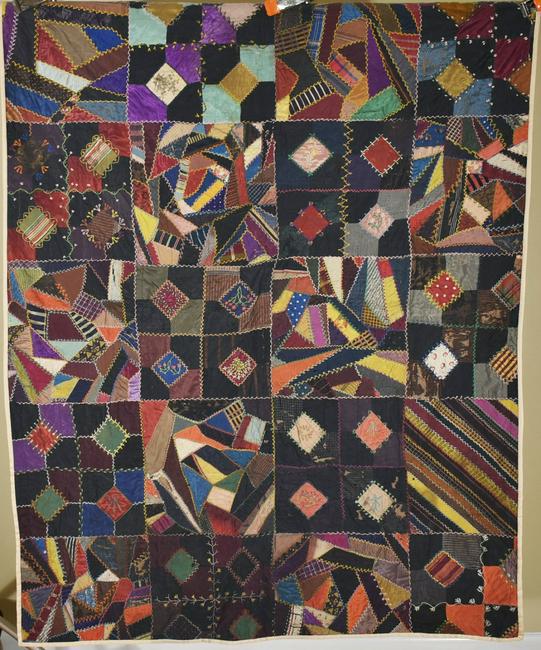 Colorful Vintage Silk Crazy Quilt, Sampler Design (1 of 9)