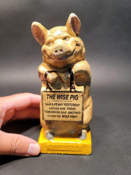 Cast Iron Thrifty Coin Bank The Wise Pig (1 of 12)