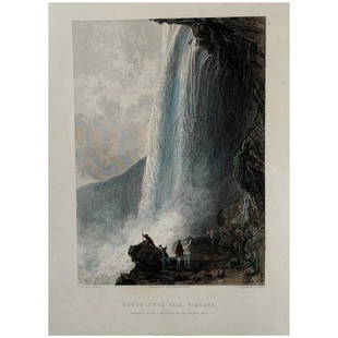 Horseshoe Falls, Niagara - Antique steel engraving - circa 1840: Title: Ballston Springs. Artist: after Thomas Allom (1804-1872). Engraver: James Sands, 1811-1844 (fl.) Image size: 7,3x12,3 cms. Description: hand-coloured antique steel engraving on wove paper. Prod