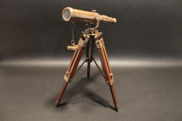 Solid Brass Telescope & Wood Tripod (1 of 9)