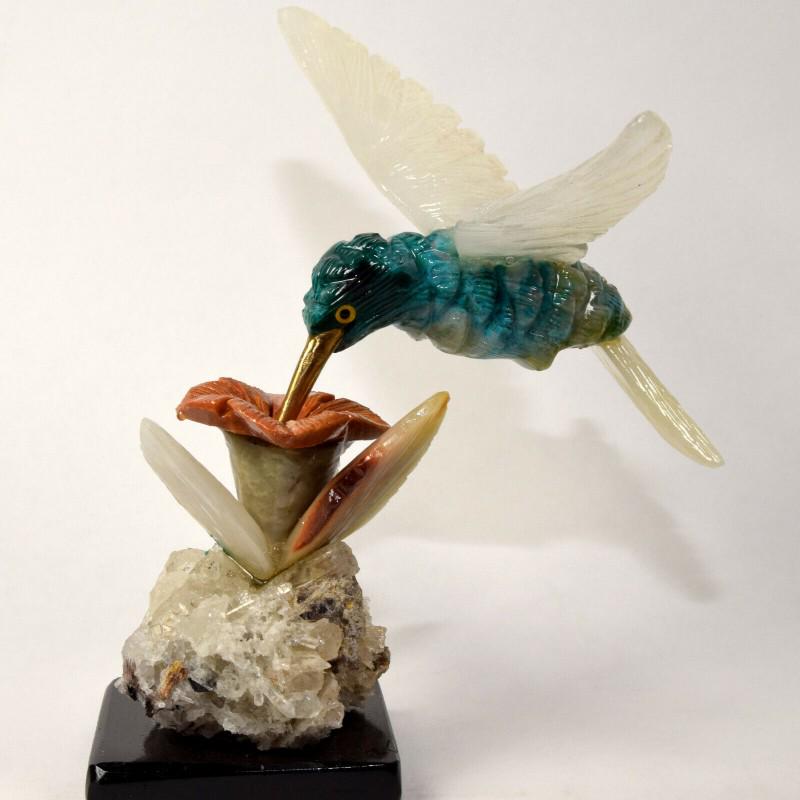 Mineral stone flower onyx colibri chrysocolla figurine (1 of 4)