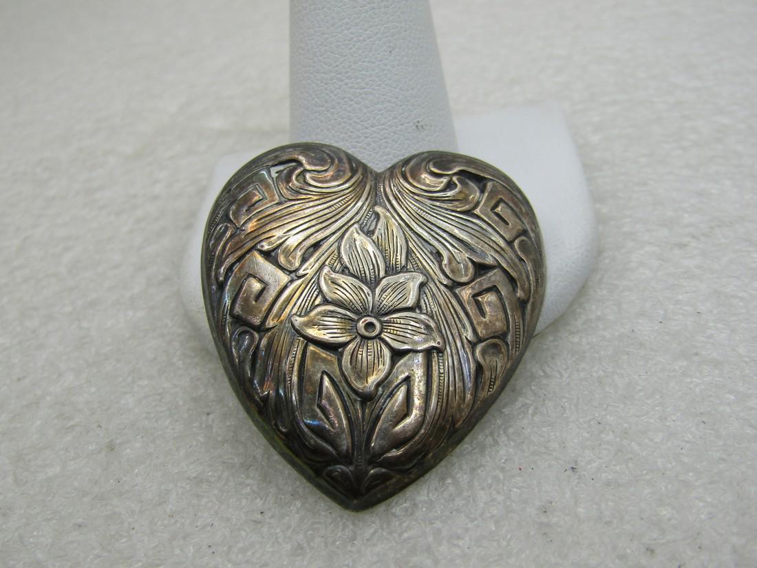 Vintage Hearts and Flowers Brooch, Art Nouveau Themed, 1.5" (1 of 4)