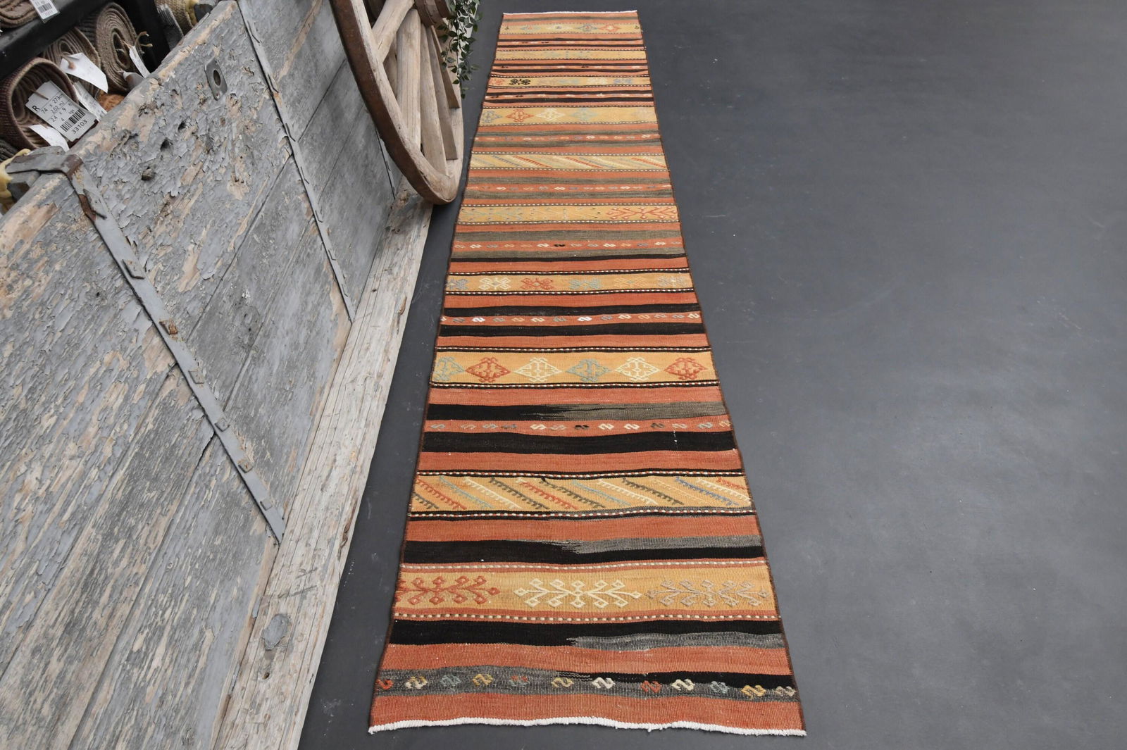 2x11 CALICO YELLOW STRIPED Kilim Runner Rug Long Narrow (1 of 9)