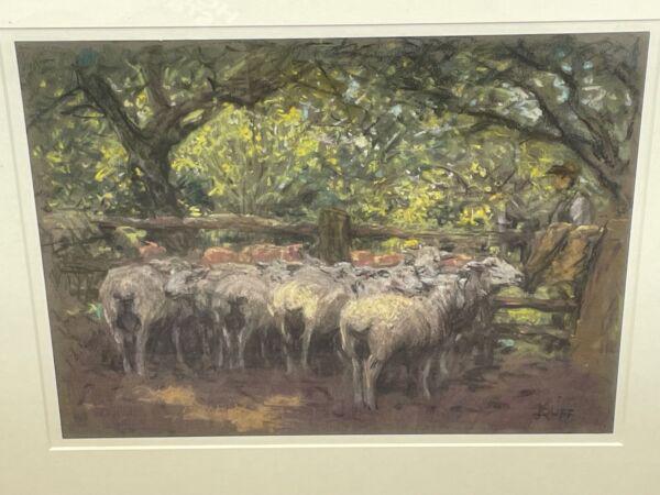 Old Pastel Painting "The Sheepfold" By John Robert Keitley Duff RI RA RSE: Fine Art Pastel Artwork Painting "The Sheepfold" By John Robert Keitley Duff RI RA RSE 1862-1938 Pastel on paper set in a later fine light wooden frame with protective glass cover. Subject genre lands