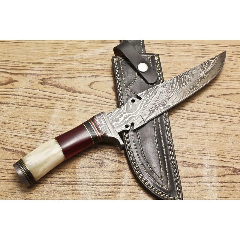 Dagger hunting hiking damascus steel knife bone wood: Dagger hunting hiking damascus steel knife bone wood Blade hardness –58-60 HRС Total length – 333 mm. Blade length - 203 mm. Handle length – 130 mm. Blade Butt Thickness –