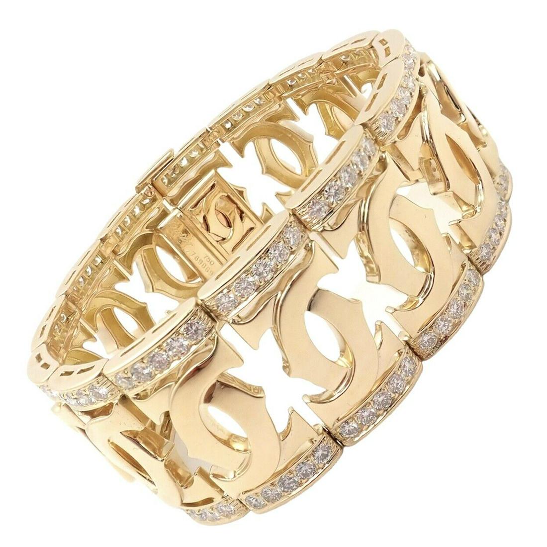 Rare! Authentic Cartier 18k Yellow Gold Diamond Double C Wide Link Bracelet (1 of 12)