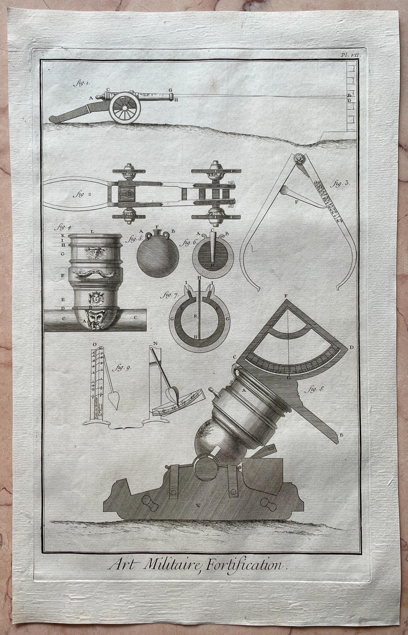 Antique Print - Military Art - Nuclei Calibration Compasses - Denis Diderot 1762: Title: Antique Print - Military Art - Nuclei Calibration Compasses - Denis Diderot 1762 Description: Magnificent military print on handmade paper with watermark, originates from ”Receuil de plan