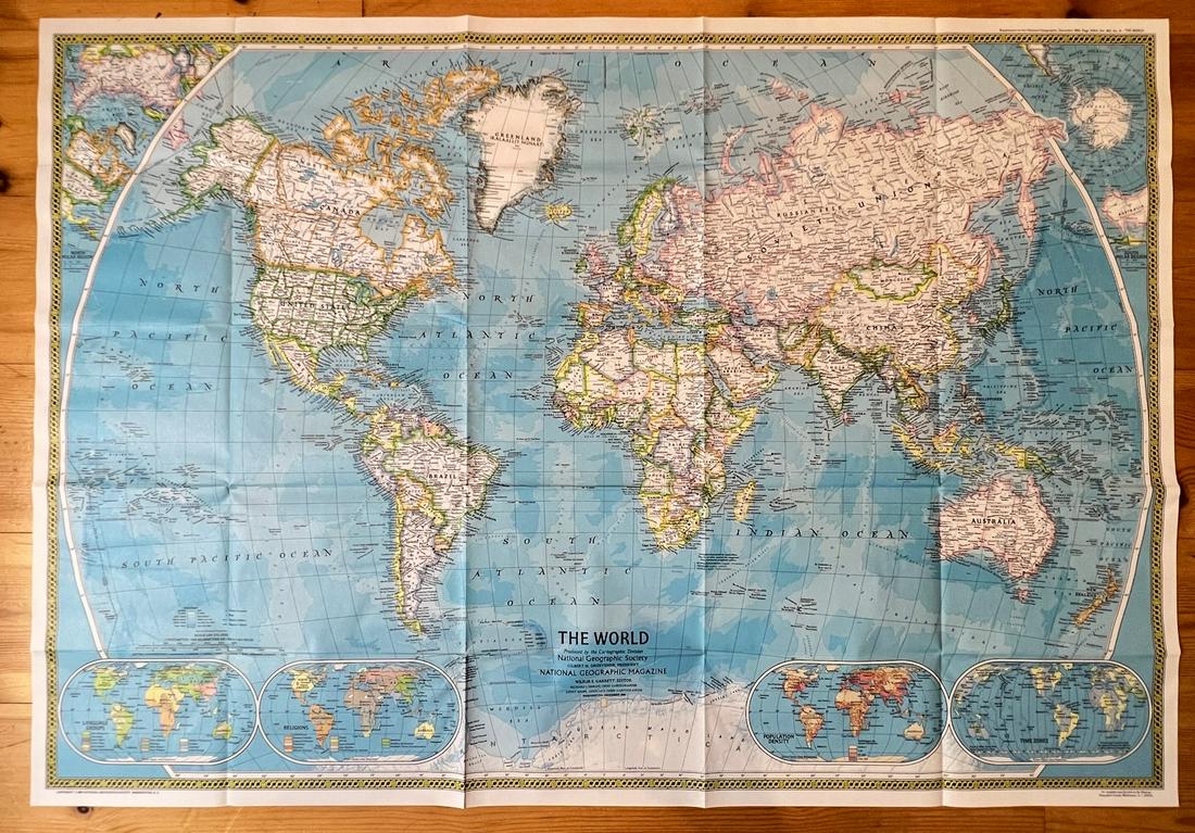 Vintage Map Print - Map of the World - Africa - Europe - Australia - 1972 (1 of 2)