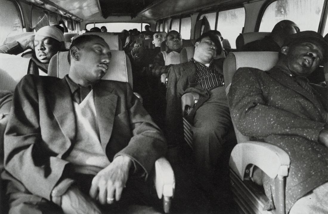 LEE FRIEDLANDER - Count Basie Band on the Road, 1956: Artist: Lee Friedlander Title: Count Basie Band on the Road, 1956 Medium: Photo Litho, 1989, USA Dimensions: 9.35x6.15" Description: Heat Wax Mounted on 11x14" Conservation Board Artist Bio: Lee Fried