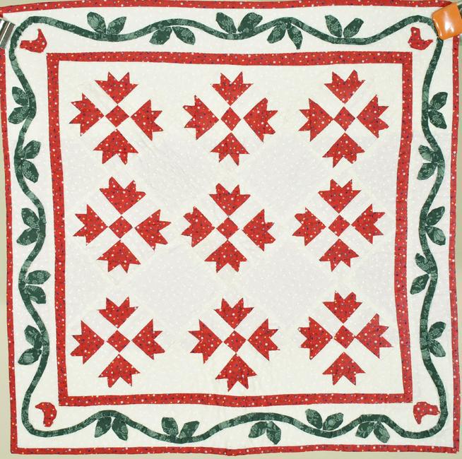 Miniature Red & Green Quilt w/Birds (1 of 6)