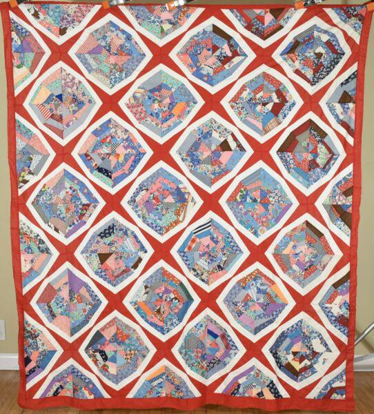 30's "Spider Web" Quilt Top, Red Accents (1 of 10)