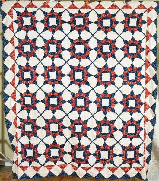 1880's Red, White & Blue "Crown of Thorns" Quilt Top (1 of 7)