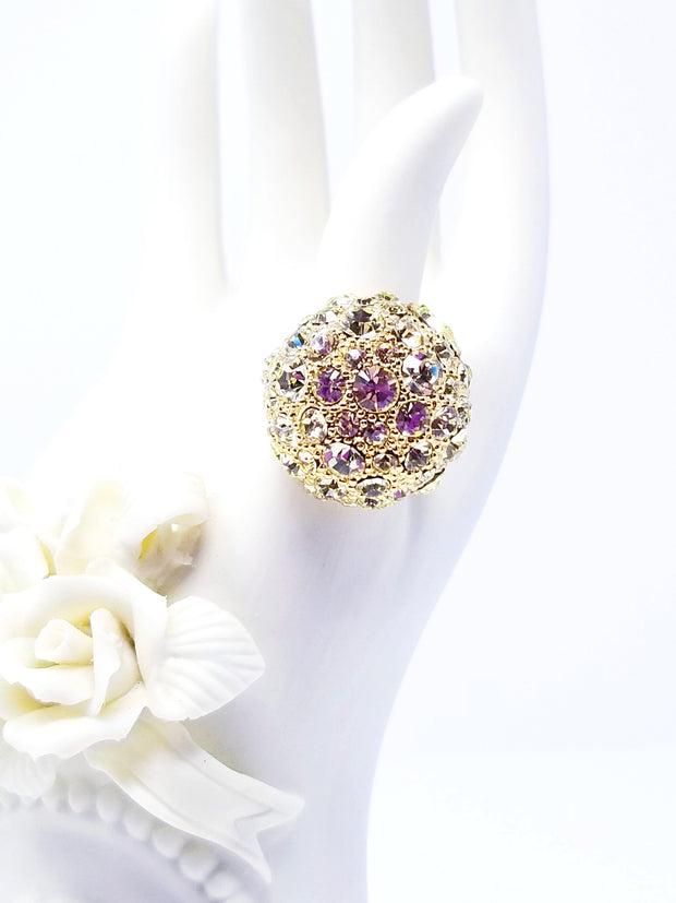 Joan Boyce Crystal Yellow Rhinestone Round Globe Ring Size 6 (1 of 4)