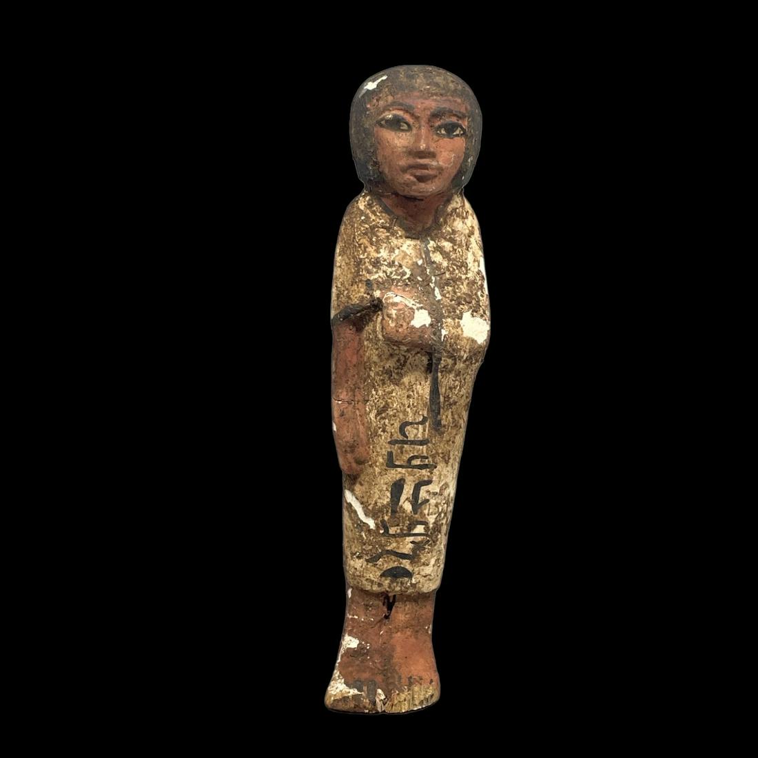 Ancient Egyptian Antique Wood Statue With Hieroglyphics