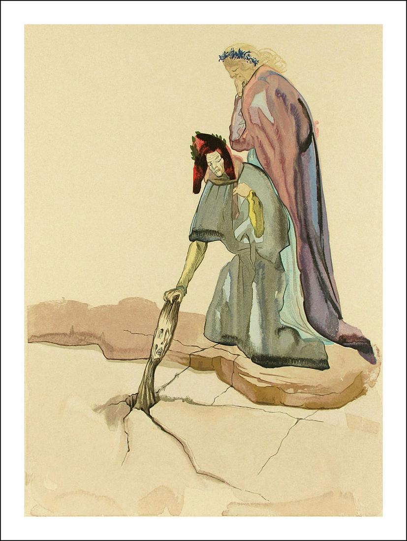 Dali Woodcut Treacherous to their homeland-Hell 32: Artist: Salvador Dali Country: Spain Title: Treacherous to their homeland-Hell 32 Provenance: Suite Divine Comedy numbered Medium: Original Woodcut not signed or numbered Paper size: BFK Rives 13.40 x