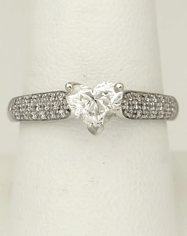 GIA 14k WHITE GOLD 1.11ct DIAMOND HEART SOLITAIRE PAVE ENGAGEMENT RING (1 of 9)