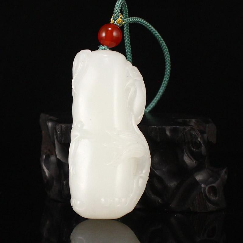 Chinese White Hetian Jade Bamboo & Beetle Pendant w Certificate (1 of 7)