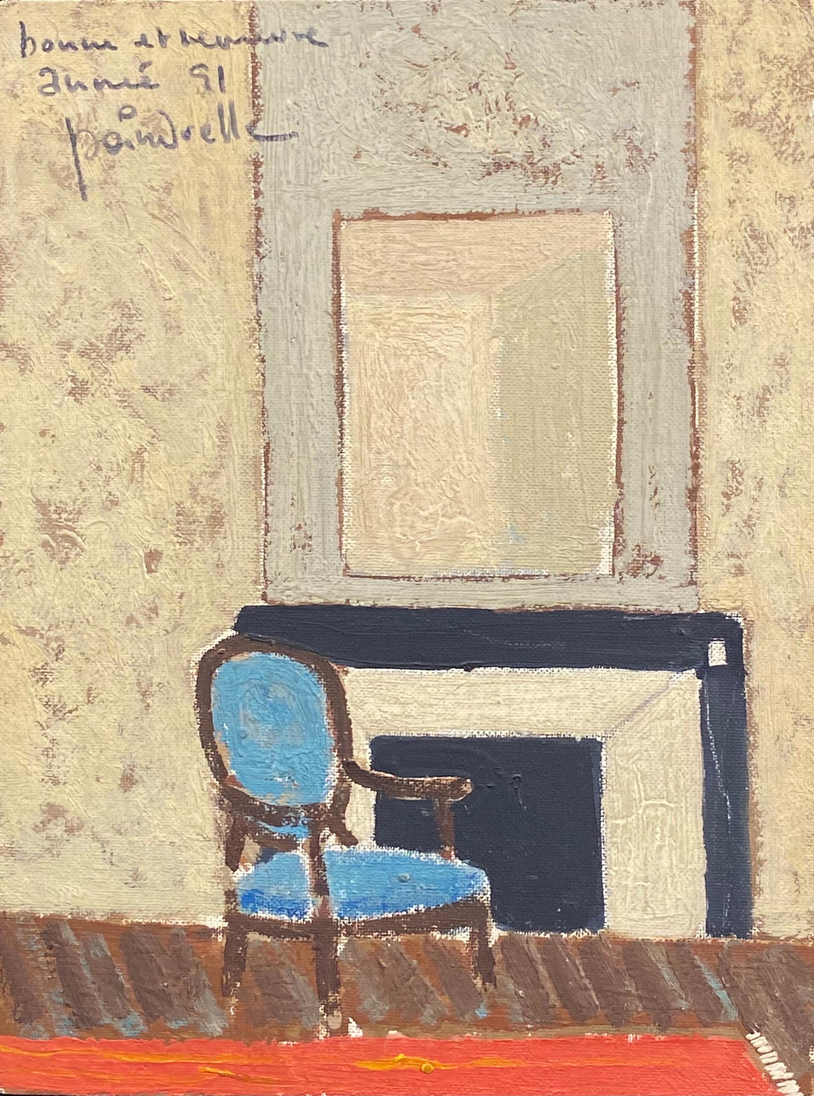 The Blue Chair, Modernist Interior Scene Signed French Oil Painting c. 1990's (1 of 7)