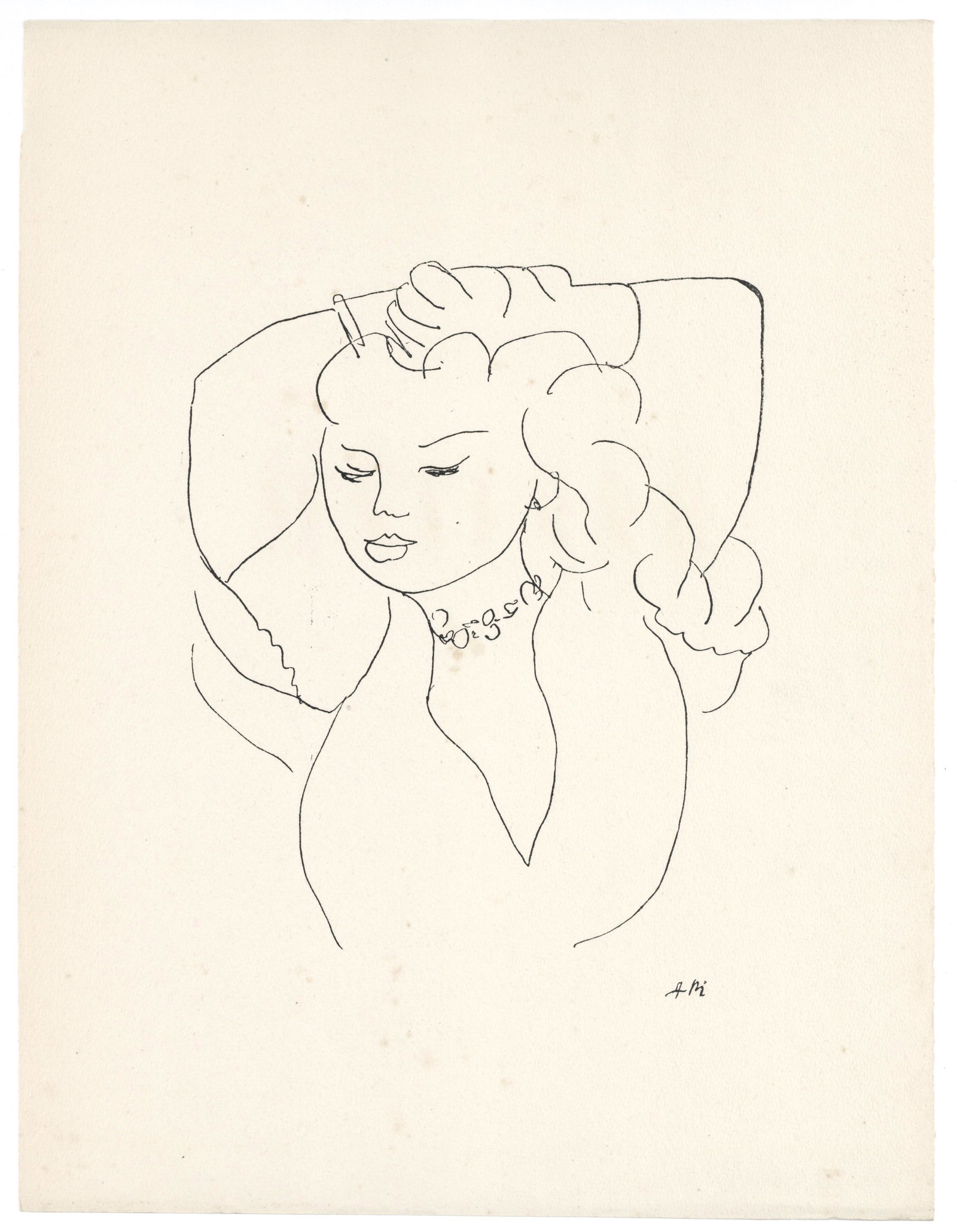 Henri Matisse lithograph for Hommage, 1943: Medium: lithograph (after the drawing). Printed in France in 1943 for the rare art revue "Hommage" and published in a limited edition of 1000 on Montgolfier Annonay laid paper. Size: 12 1/4 x 9 1/2 in