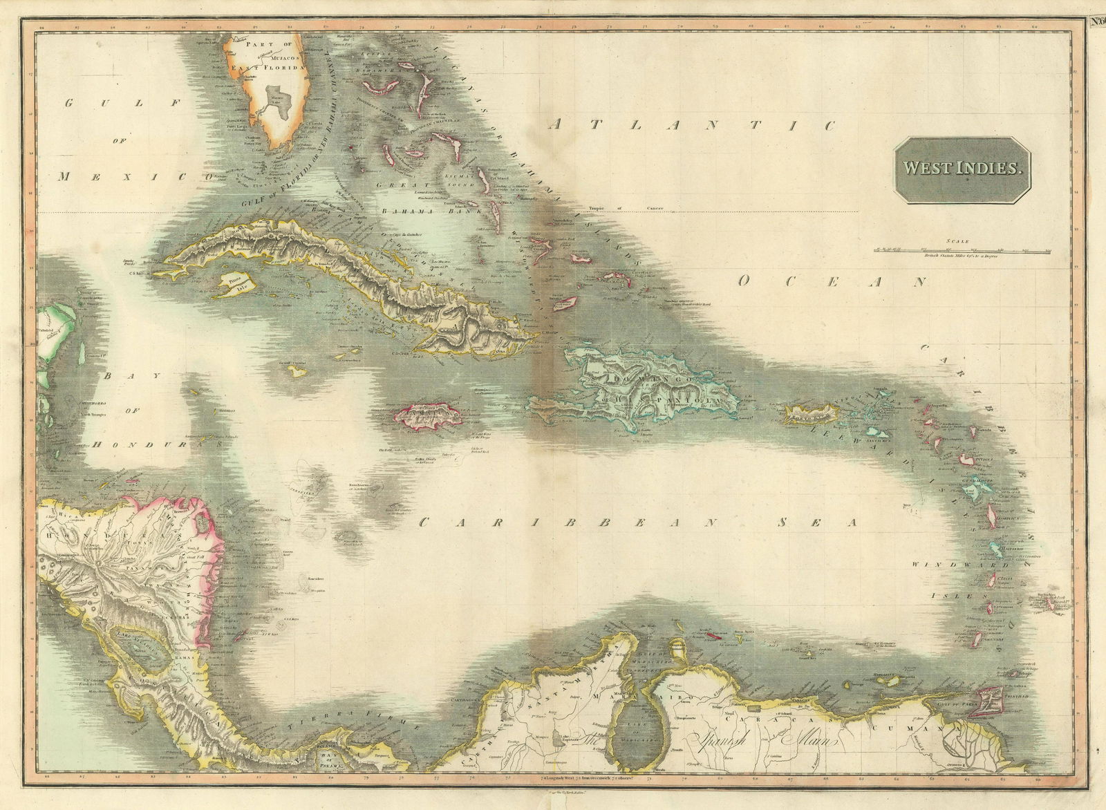 West Indies by John Thomson. Caribbean islands. Antilles 1817 old map: TITLE/CONTENT OF MAP: 'West Indies' DATE PRINTED: Published in 1817 IMAGE SIZE: Approx 51.5 x 70.5cm, 20.25 x 27.75 inches (Large); Please note that this is a folding map. TYPE: Antique early 19th cen