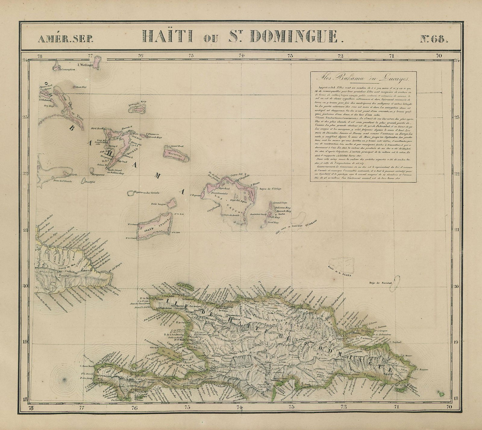 Amér Sep Haiti Domingue 68 Hispaniola Turks Caicos Bahamas VANDERMAELEN 1827 map (1 of 1)