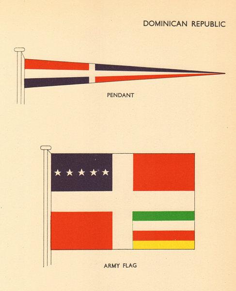 DOMINICAN REPUBLIC FLAGS. Pendant, Army Flag 1955 old vintage print picture (1 of 1)