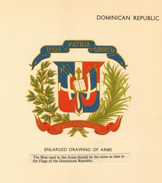 DOMINICAN REPUBLIC FLAGS. Enlarged Drawing of Arms 1955 old vintage print (1 of 1)